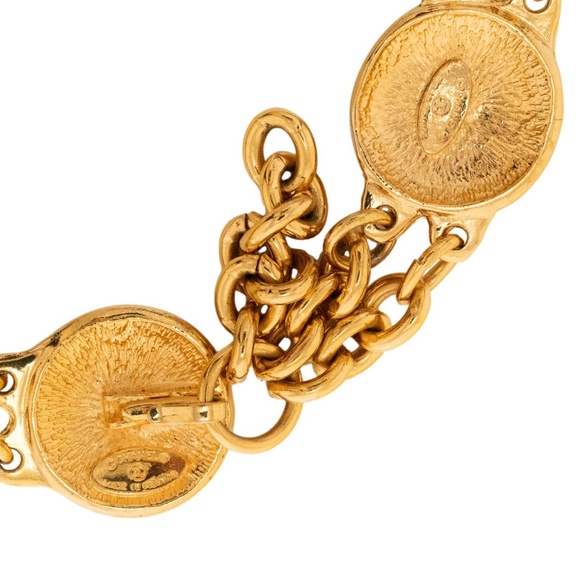 CHANEL 80s Vintage Gold Sunburst Logo Pendant Medallion Chain Choker *RARE* - Picture 12 of 13